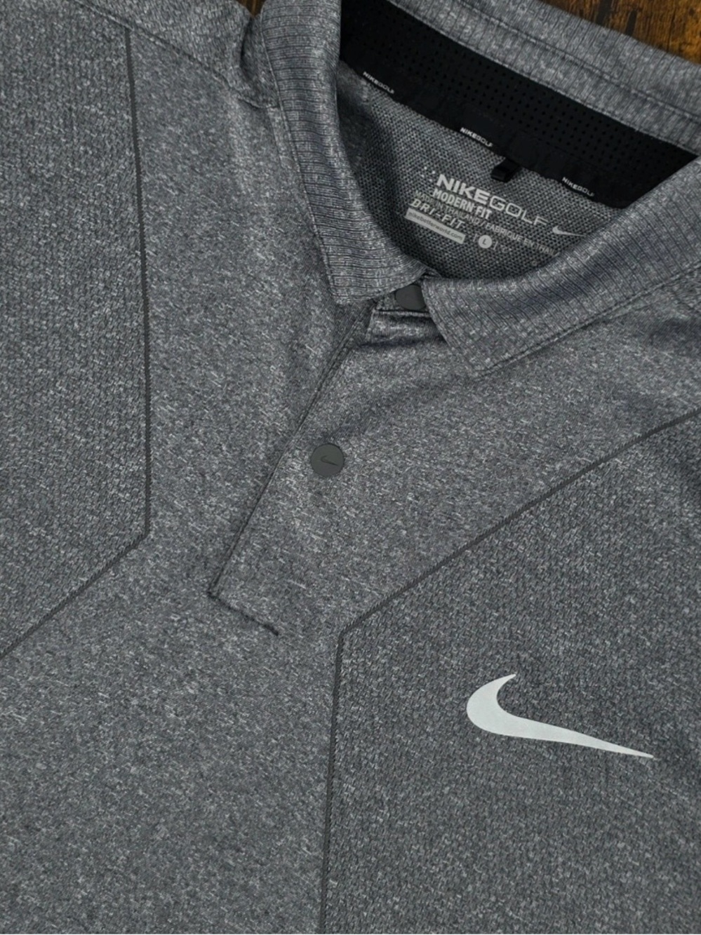 Nike Men’s Golf Dri Fit Performance Snap Button Polo Shirt Dark Gray Heather